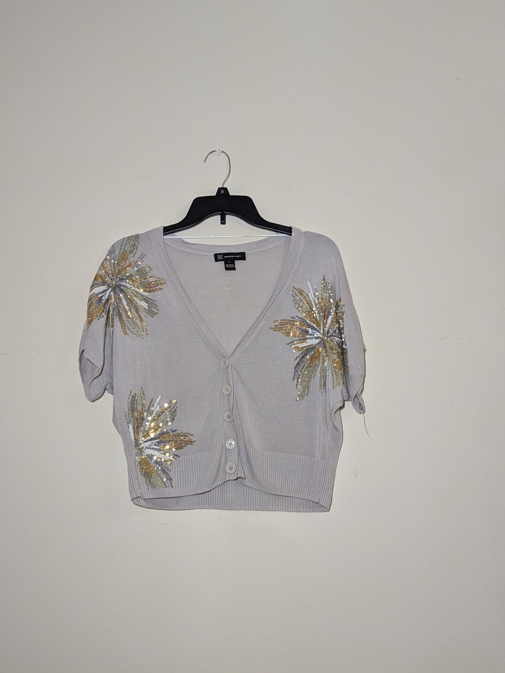 INC International Concepts Light Gray V-Neck Sweater with Embellishment - Picture 2 of 5